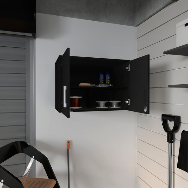 English Elm Wenge Locking 2-Door Wall Cabinet with 3 Shelves, Desktop Workspace, Padlock & Metal Hardware B06280347
