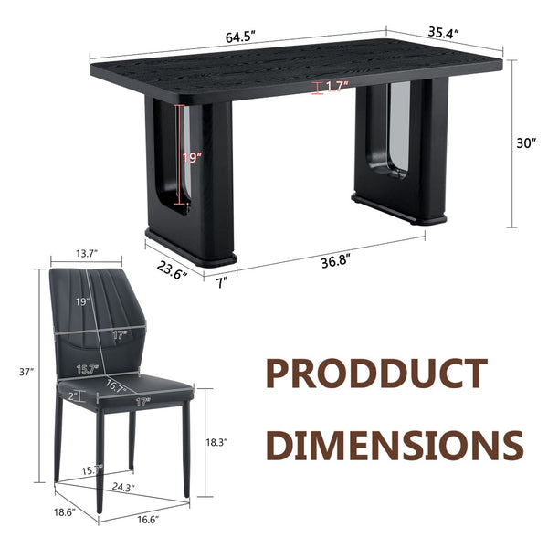 English Elm Table Black Textured Dining Set With 4 Ergonomic Pu Chairs - Modern, Durable & Stylish Design For Home W1151S04308-GIGA