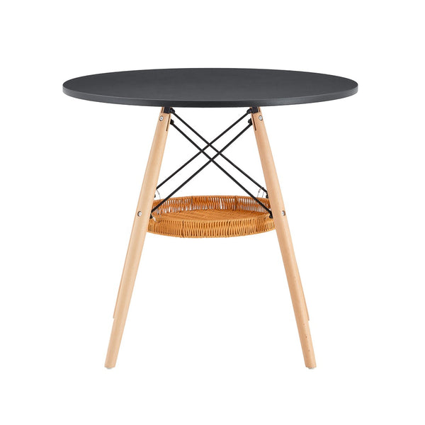 English Elm 31.5-inch Round Dining Table Solid Legs Woven Basket Storage Compact Modern Minimalist Black,Wood W1151P431132