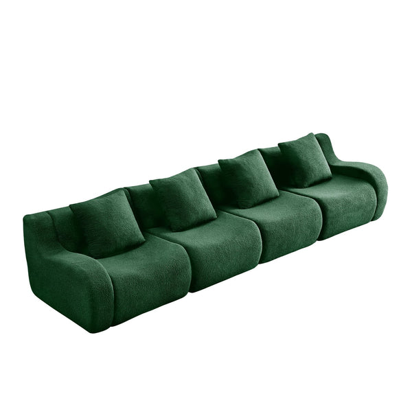English Elm 4-Seat Boneless Sofa with Plush Teddy Fabric, No Assembly, Curved Armrests, Anti-Slip, Durable Fill Green W714S01444