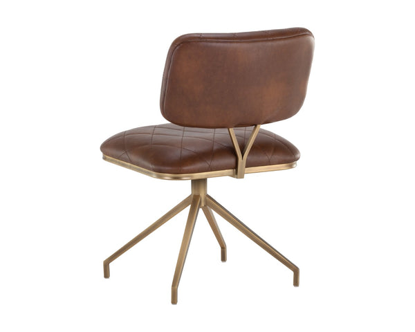 Sunpan VIRTU Swivel Dining Chair - Compact Bravo Cognac with Diamond-Tufted Upholstery & Rustic Frame 105105