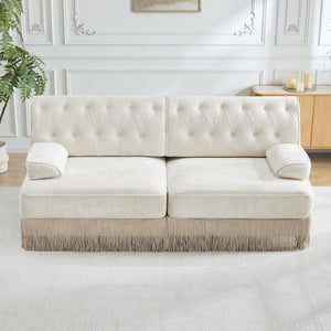 English Elm Soft Fleece Chesterfield Sectional Sofa Tufted Modular Design with Tassel Fringe Skirt W714S01680
