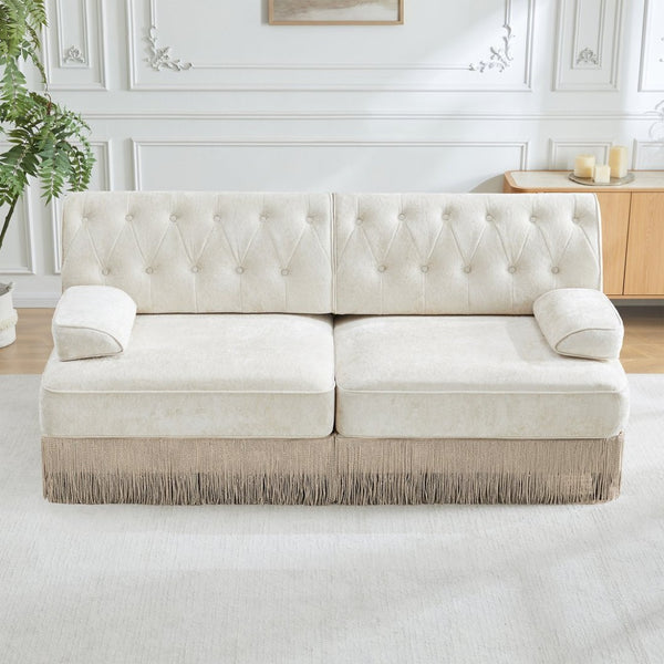 English Elm Soft Fleece Chesterfield Sectional Sofa Tufted Modular Design with Tassel Fringe Skirt W714S01680