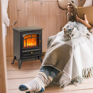 English Elm Homcom 21" Freestanding Electric Fireplace Heater With Realistic Led Flames & Safety Features, Black W2225P249843
