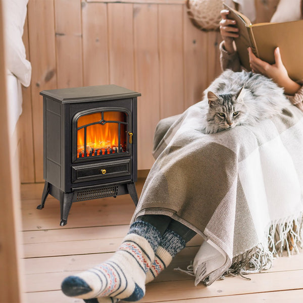 English Elm Homcom 21" Freestanding Electric Fireplace Heater With Realistic Led Flames & Safety Features, Black W2225P249843