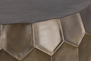 English Elm Modern Round Hand-Hammered Aluminum Coffee & End Table Set — Hexagonal Patterned Artisanal Design Gold B009S01529