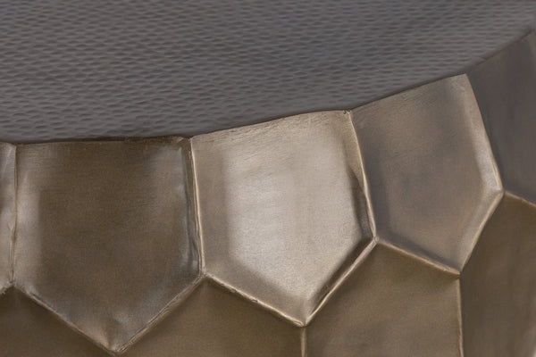 English Elm Modern Round Hand-Hammered Aluminum Coffee & End Table Set — Hexagonal Patterned Artisanal Design Gold B009S01529