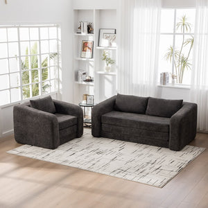 English Elm 2-piece Chenille Cloud Floor Sofa Set Convertible Sleeper Lounge for Apartment Bedroom Dorm Gray W3118S00031