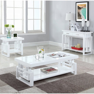 English Elm Rectangular Farmhouse Coffee Table with Rustic Engineered Wood Finish, Sturdy Center Brace and Warm Tone Glossy White B016P370648