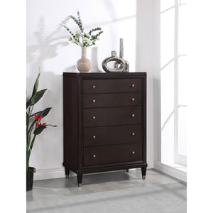 English Elm Niguel Rich Brown 5-Drawer Chest with Silver Knobs & Tapered Legs — Contemporary Bedroom Storage B062P354067