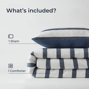 English Elm 2-piece Yarn-dyed Striped Comforter Set Seersucker Texture Coastal Japandi Bedding B035P463218