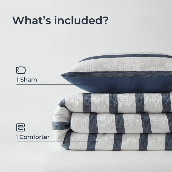 English Elm 2-piece Yarn-dyed Striped Comforter Set Seersucker Texture Coastal Japandi Bedding B035P463218