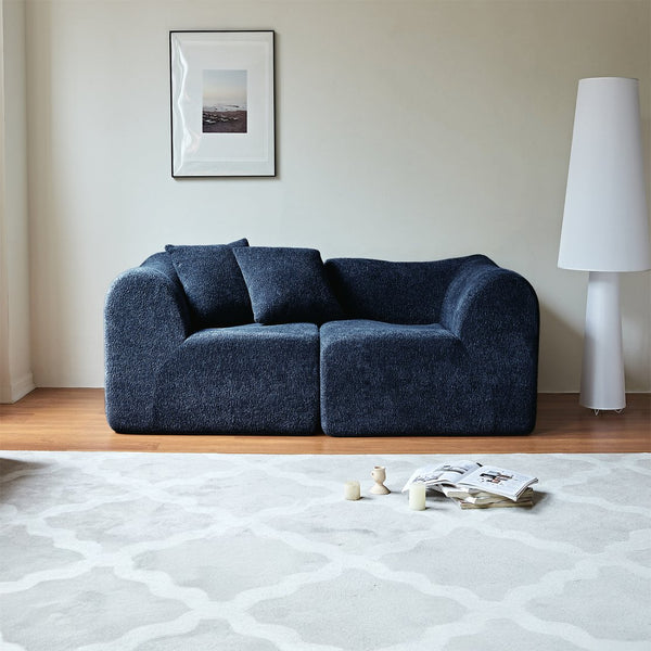 English Elm Modern Velvet Compressed 2-Seater Sofa Loveseat for Small Spaces — Plush Foam Seating, Space-Saving Design, Durable Comfort Blue W1765P349640