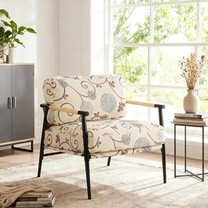 English Elm 27.56" Minimalist Accent Chair Padded Cushions Black Metal Wood Armrest Seating N767P215306W
