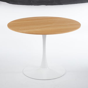 English Elm 42.1"OAK Modern Tulip Dining Table for 4-6, White & Light Oak MDF Top, Sturdy Pedestal Design W234P370301