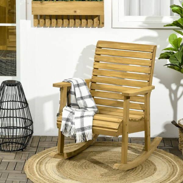 English Elm Outsunny Solid Fir Porch Rocker with Slatted Back and Arms for Patio or Sunroom W2225P174328