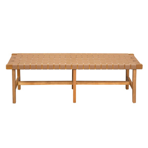 English Elm Christopher Knight Home® - Stylish Acacia Wood Bench with Woven PU Leather Seat — Durable Frame, Teak Tones, Versatile Accent Seating N769P233051N