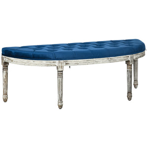 English Elm HOMCOM Vintage Semi-Circle Upholstered Entryway Bench with Tufted Velvet-Touch Seat and Rubberwood Legs Blue W2225P217019