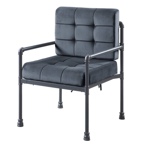 English Elm Grey Water-Pipe Accent Chair with Memory Foam Velvet Cushion, Sandy Grey Finish, Industrial Chic Elegance B062P185736