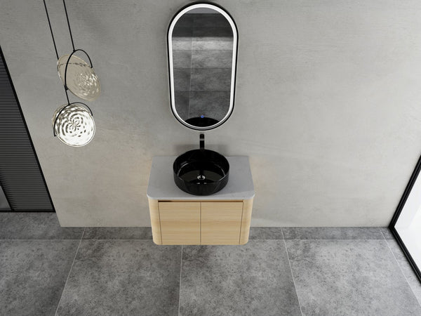 English Elm 30'' Wall-Mounted Bathroom Vanity With Soft-Close Doors, Ceramic Sink & Plywood Frame For Modern Spaces W999S00466