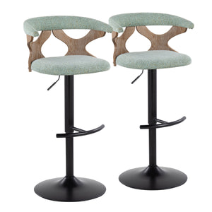 English Elm Gardenia Adjustable Swivel Barstool with Padded Fabric Seat, Whitewashed Wood & Black Metal Base (Set of 2) Green B202S00862