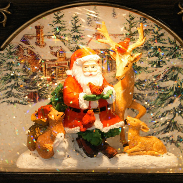 English Elm Lighted Musical Snow Globe Lantern Bronze Holiday Santa Scene Swirling Glitter T3971P415637