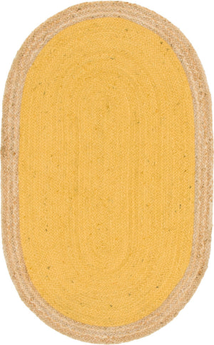 Unique Loom Braided Jute Goa Hand Braided Border Rug Yellow, Natural 3' 3" x 5' 1"