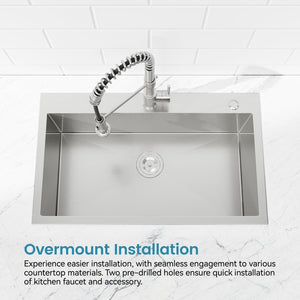 English Elm Stainless Steel Handmade Single Bowl Overmount Kitchen Sink Dark Gray Matte Finish T3177P370628