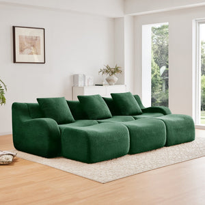 English Elm Three-Seat Modular Sofa with Plush Teddy Fabric, No Assembly, Ergonomic Curved Armrests & Non-Slip Base Green W714S01443