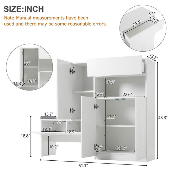 English Elm On-Trend 2-In-1 Shoe Cabinet With Soft Cushion & Arched Doors – Modern Storage Bench For Entryway, White N721P245716K-GIGA