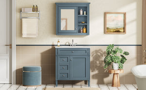 English Elm 30'' Freestanding Bathroom Vanity Set with Mirror Cabinet Ceramic Sink Soft Close SW000126AAM-1
