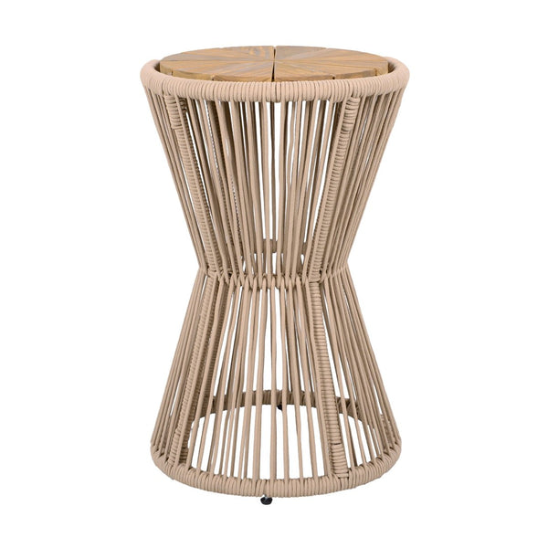 English Elm Scott Living Nara Outdoor Acacia Wood Side Tables with Woven Rope Iron Frame Set Beige,Light Teak N770PS2354692L