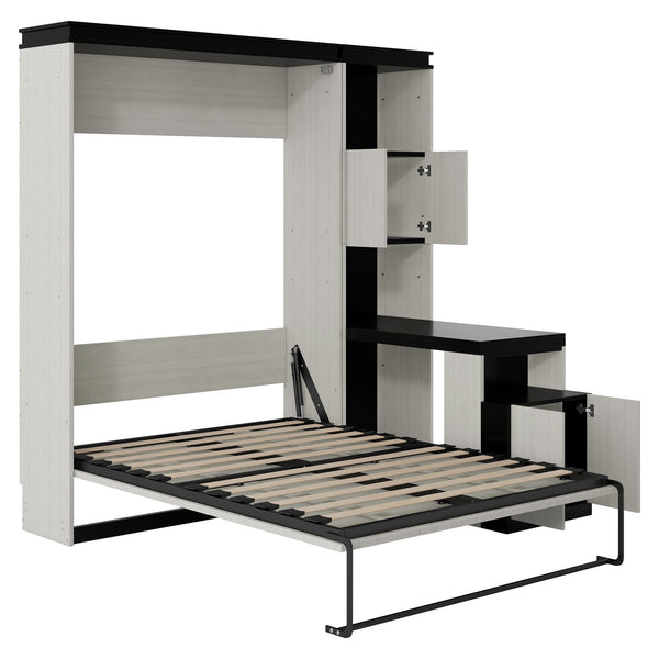 English Elm Full Full Size Murphy Bed with Desk, Shelves & Cabinets in Black+White — Space-Saving, Sturdy Design GX002042AAE
