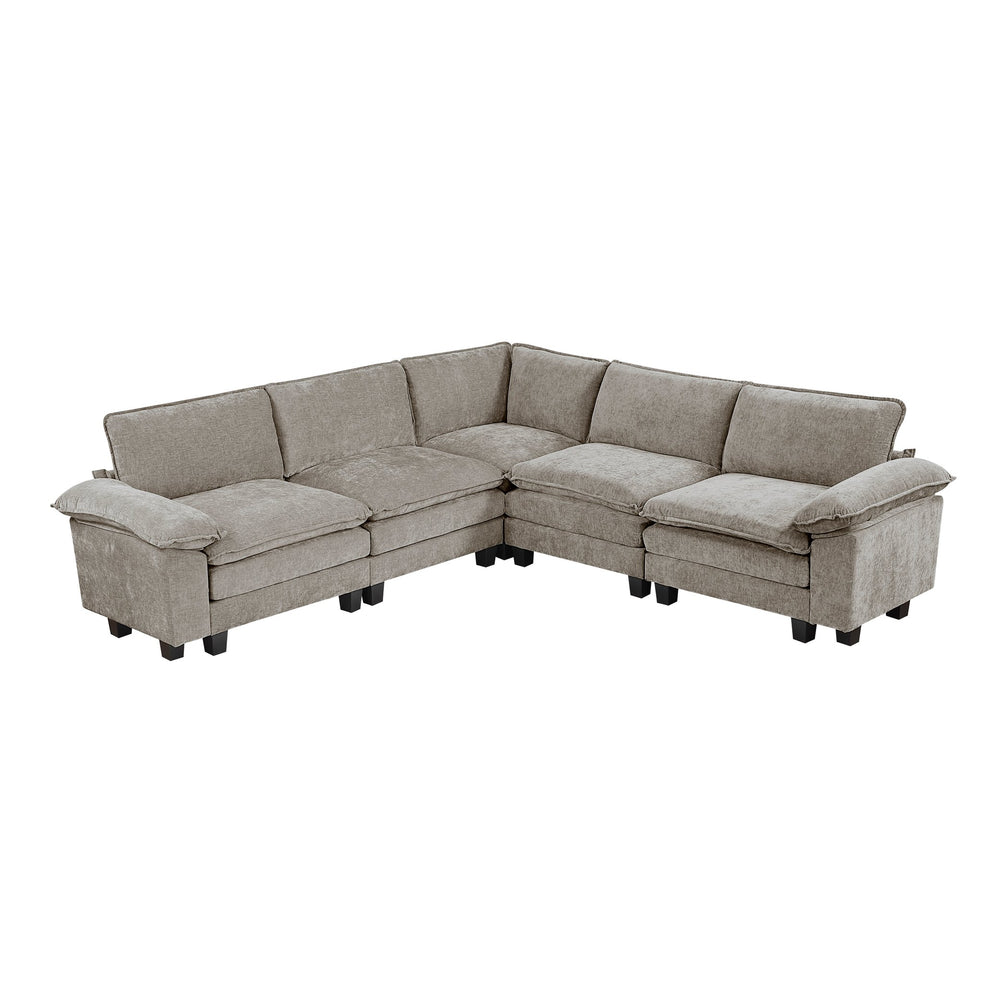 English Elm Modern 5-Piece Modular Sectional Sofa Set - Plush Chenille Upholstery & Durable Design For Living Room B011S01818