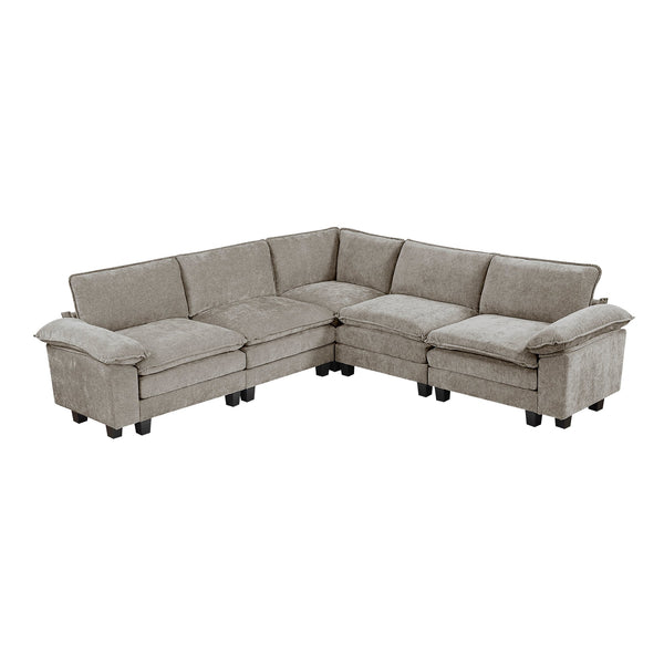 English Elm Modern 5-Piece Modular Sectional Sofa Set - Plush Chenille Upholstery & Durable Design For Living Room B011S01818