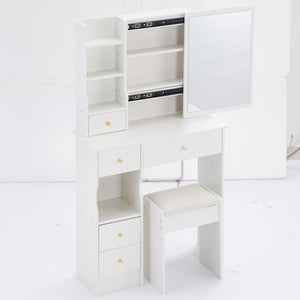 English Elm 29.2" Stylish Compact Vanity Table Set With Cushioned Stool & Large Sliding Mirror For Small Spaces W936P226026