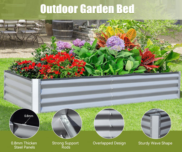 English Elm 6x3x1ft Galvanized Raised Garden Bed — Heavy-Duty Rust-Resistant Steel Planter with Open Base, Safe Edges and Support Rods for Effortless Vegetable, Flower & Herb Gardening Silver W1859P197882