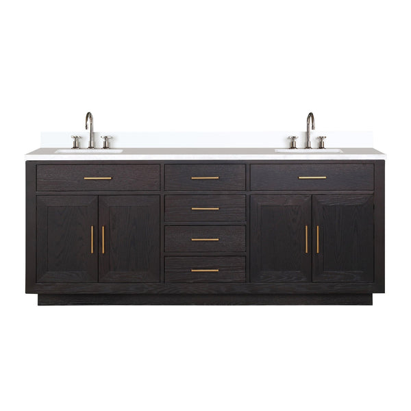 English Elm Black Oak Double Bath Vanity 80" W X 22" D – Stylish Cultured Marble Top With Chrome Faucet Set Included B2731P260867