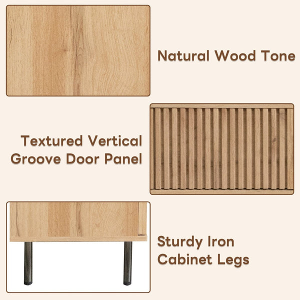English Elm 78 Inch Low Profile Media Console with Pine Legs Soft Close Doors for Living Room N710P429513P