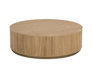 Sunpan Kalla Coffee Table - Elegant Oak Design with Vertical Reeding and Brushed Gold Steel Base for Style Rustic Oak
