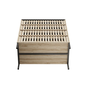 English Elm Fluted,4 Drawer Chest with Slatted Fronts — Large Capacity Freestanding Storage, Natural+Black Finish W2673P208644