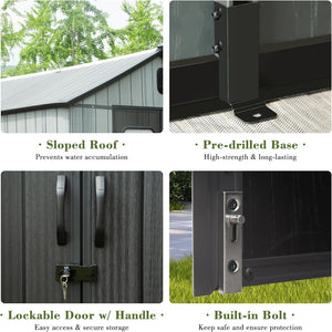 English Elm 5x3ft Outdoor Resin Storage Shed Lockable Doors Vented Gable Roof Backyard Garden W1859P421877