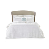 Madison Park Celeste Shabby Chic 4 Piece Microfiber Reversible Ruffle Quilt Set with Throw Pillow MP13-2533 White