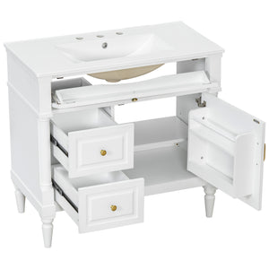 English Elm 36" Bathroom Vanity With Ceramic Sink, Durable Rubberwood Frame, Smart Storage & Modern Design N725P356064K