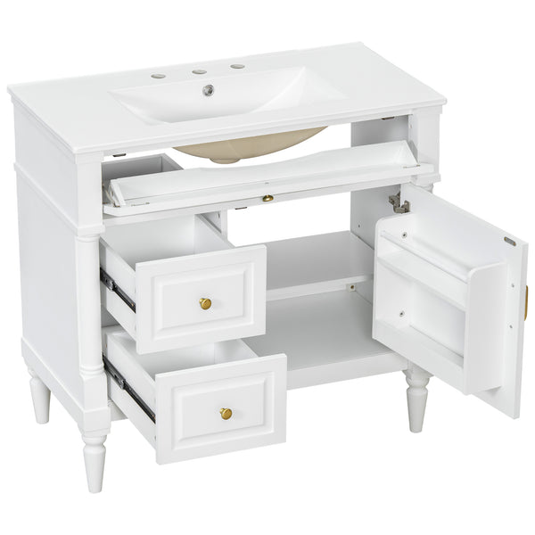 English Elm 36" Bathroom Vanity With Ceramic Sink, Durable Rubberwood Frame, Smart Storage & Modern Design N725P356064K
