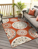 Unique Loom Outdoor Modern  Machine Made Floral Rug Terracotta, Burgundy/Ivory/Light Brown/Black 8' 0" x 10' 0"