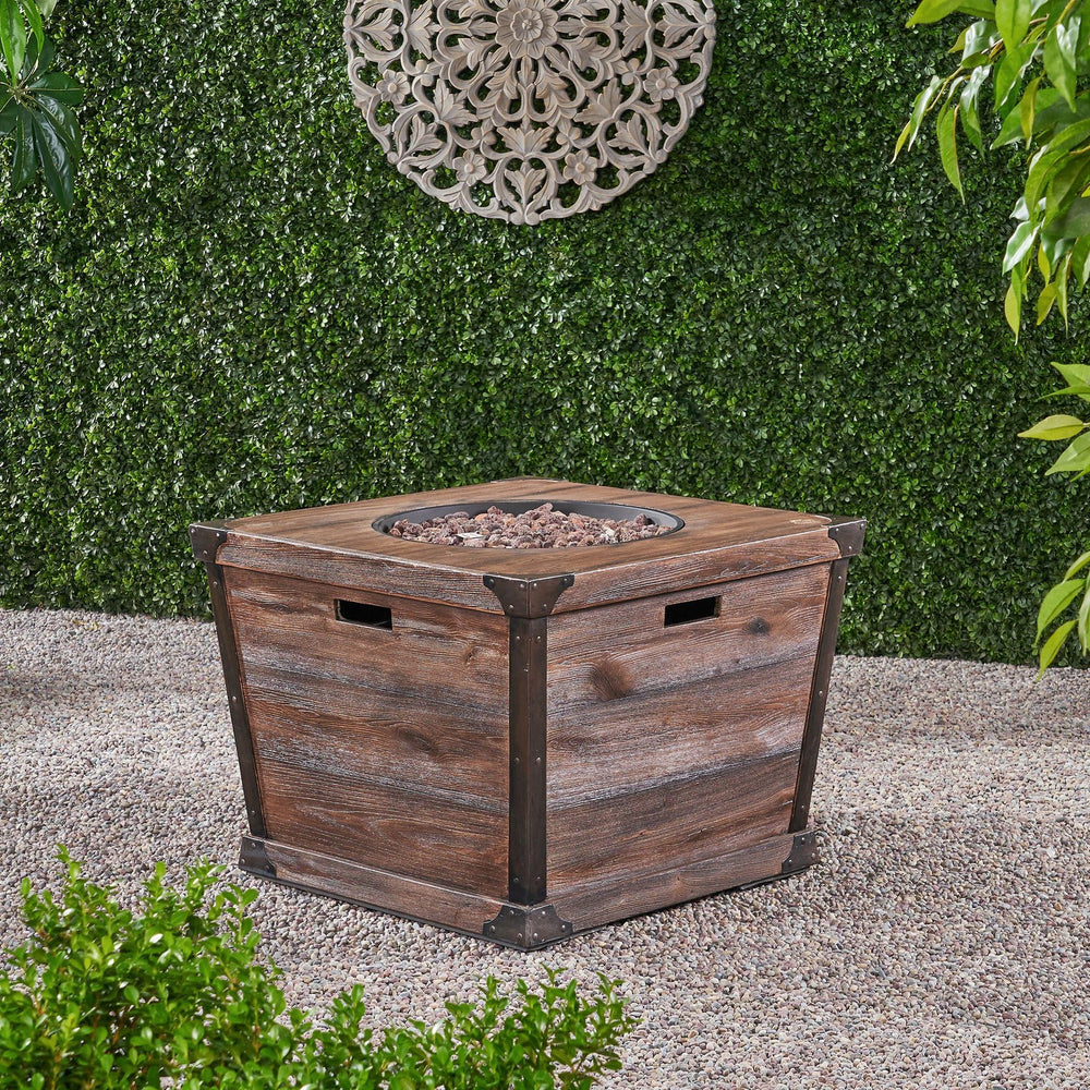 English Elm Christopher Knight Home® - Outdoor Patio Square Gas Fire Pit Table 40,000 BTU Brown Wood MGO Concrete 36"x36" Rustic Warmth 62605.00-40K