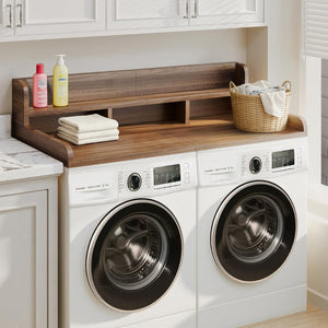 English Elm Washer Dryer Wood Look Shelf Topper with Raised Edge Double Layer Laundry Organizer Dark Walnut W2641P446883