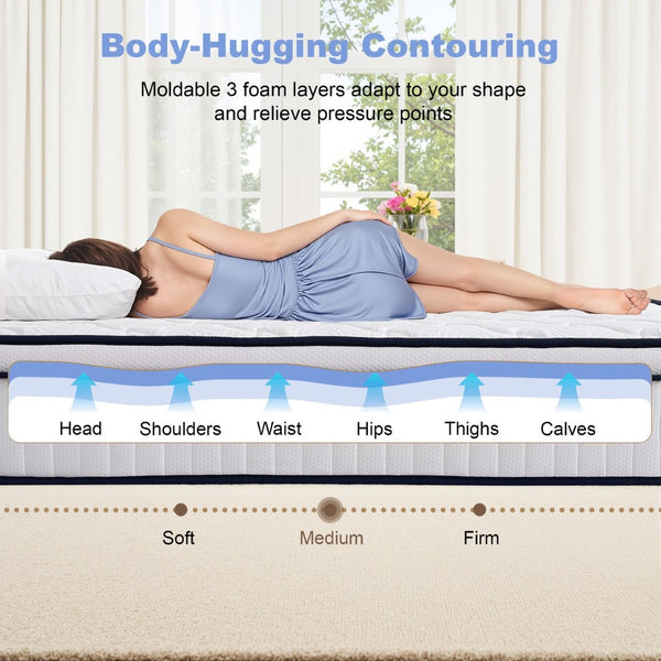 English Elm 12 Inch Queen Hybrid Mattress Memory Foam Pocket Springs Medium Firm Cooling W2699P399180