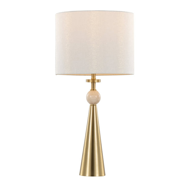 English Elm Table Lamp Set of Two Gold Metal Travertine Base with Leaf Fabric Shade Glam Decor B202P471582